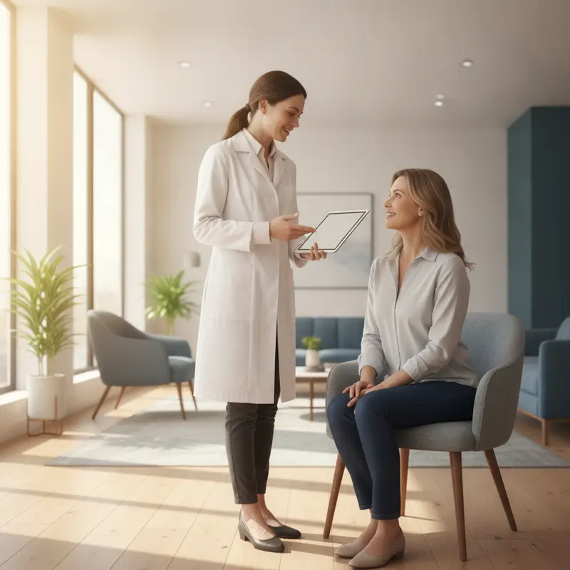 Physician discussing a medical weight loss program with a patient at FirstCare Urgent Care in Oak Lawn, IL