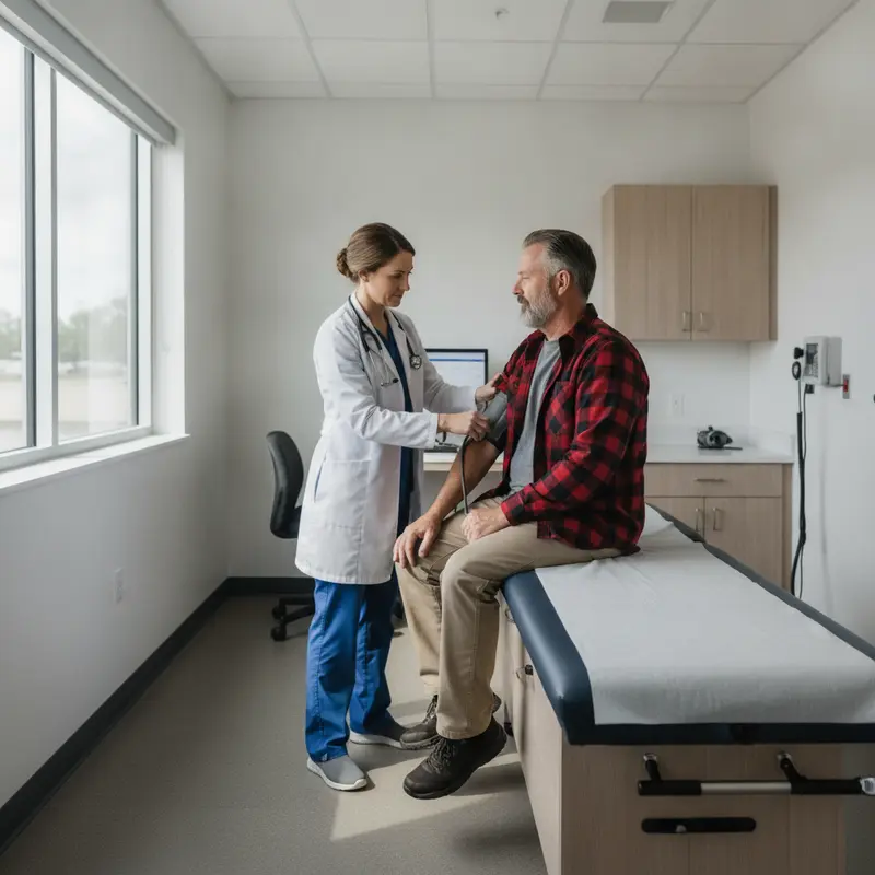 Certified medical examiner performing a DOT physical exam at FirstCare Urgent Care in Oak Lawn, IL