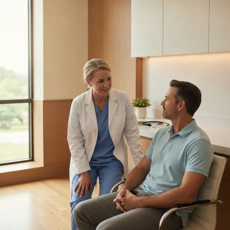 Female physician conducting a wellness exam with an adult patient at FirstCare Urgent Care in Oak Lawn, IL